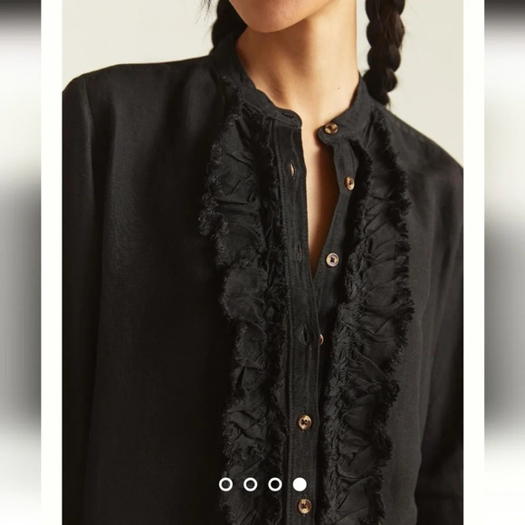 Anthropologie Pilcro Ruffled Placket Linen Blend Button Up Shirt Small - Picture 9 of 16